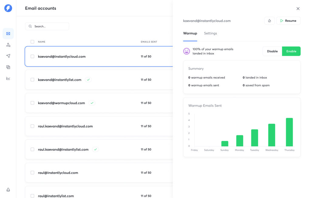 Instantly.ai Email Accounts
